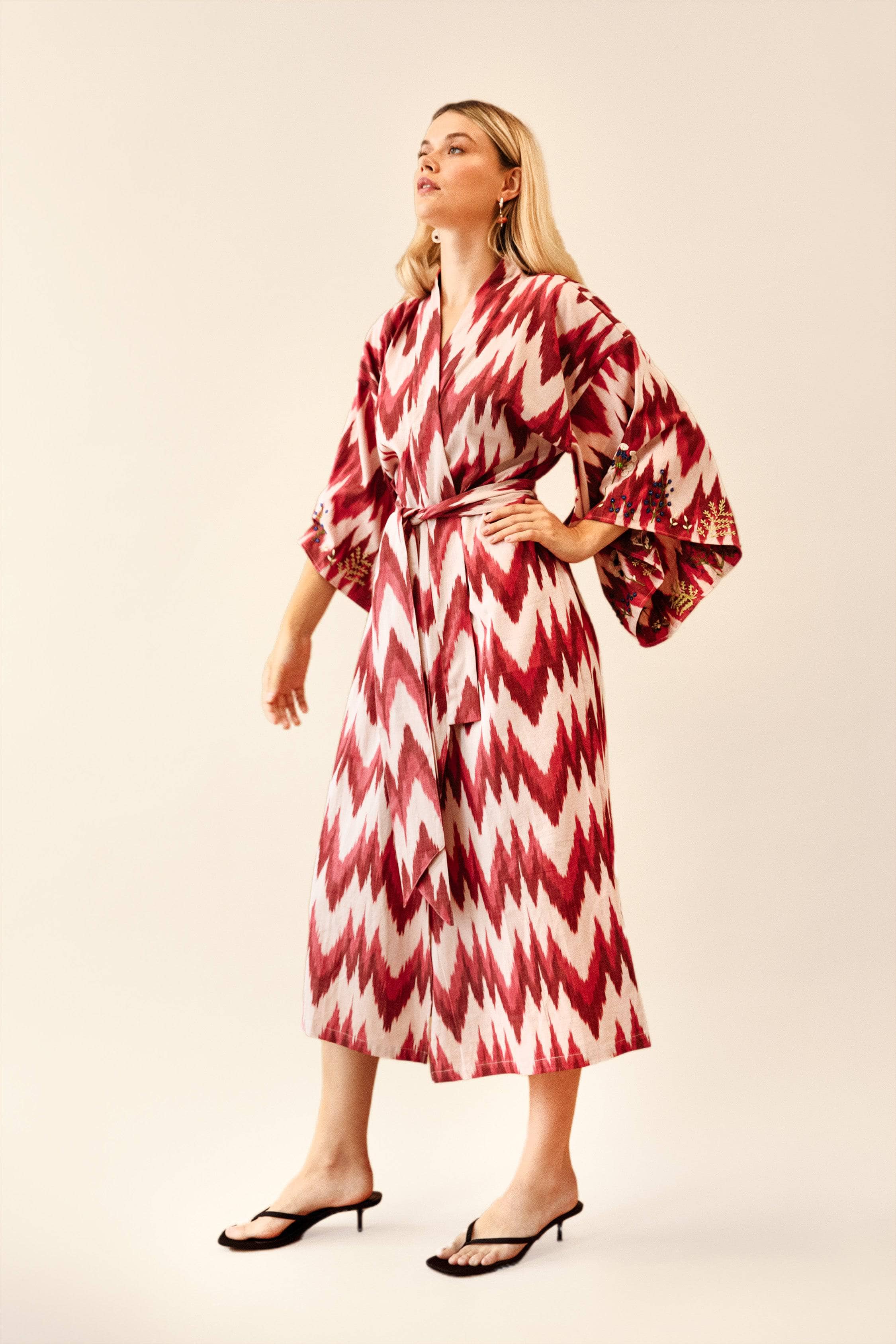 open lace back dress Guadalupe Women's Anisa Ikat Kimono - Red