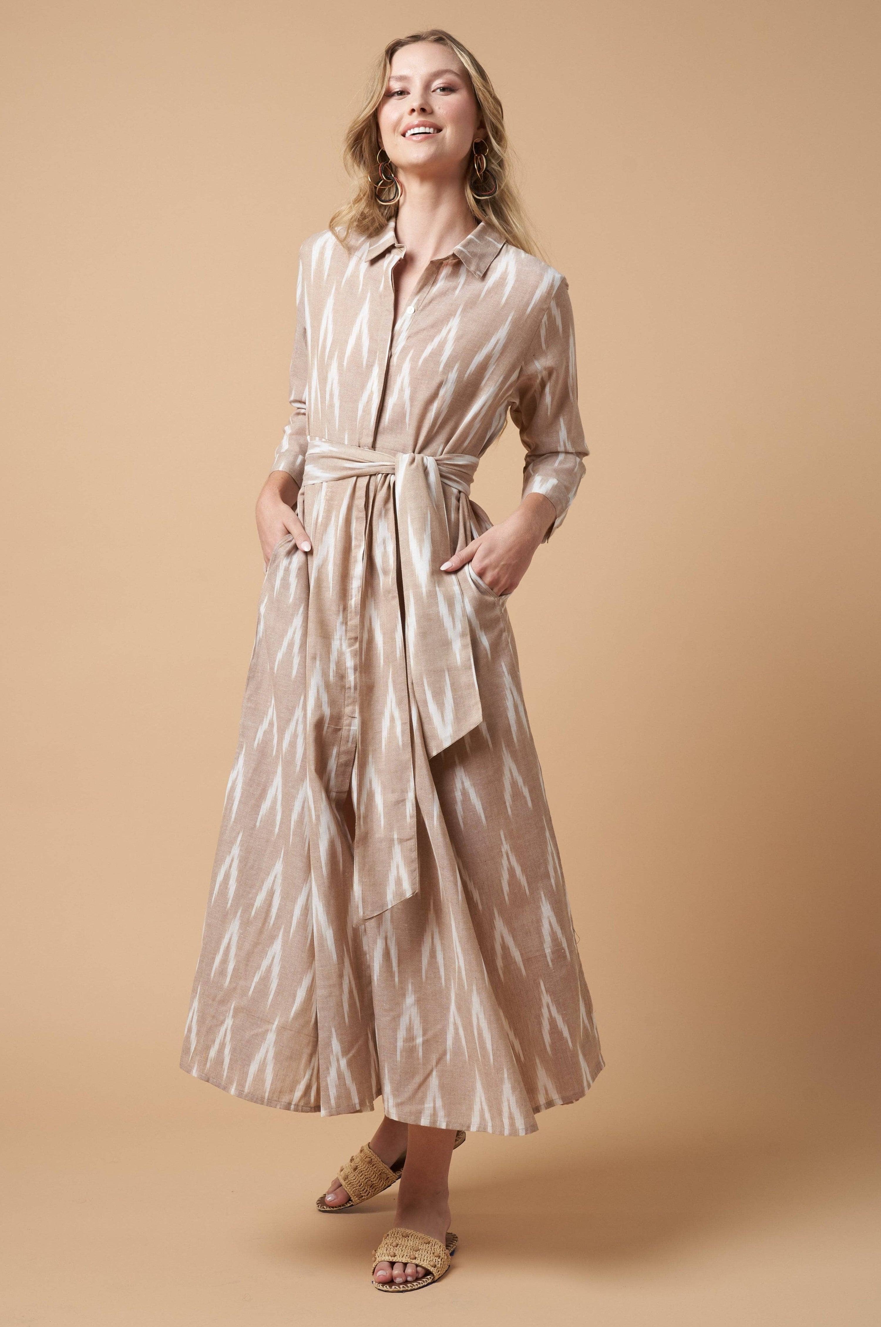 Luciana Ikat Dress Khaki