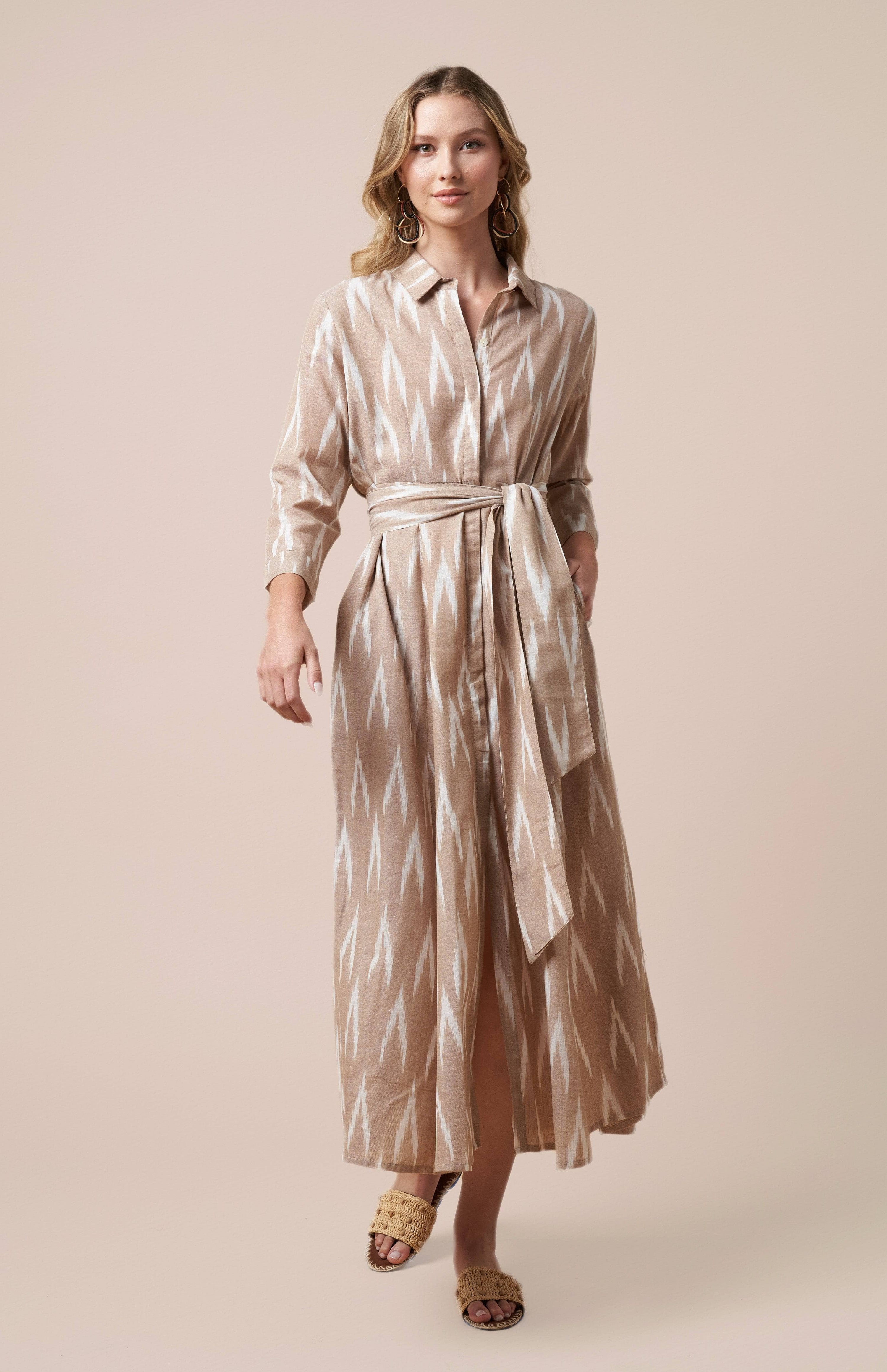 Luciana Ikat Dress Khaki