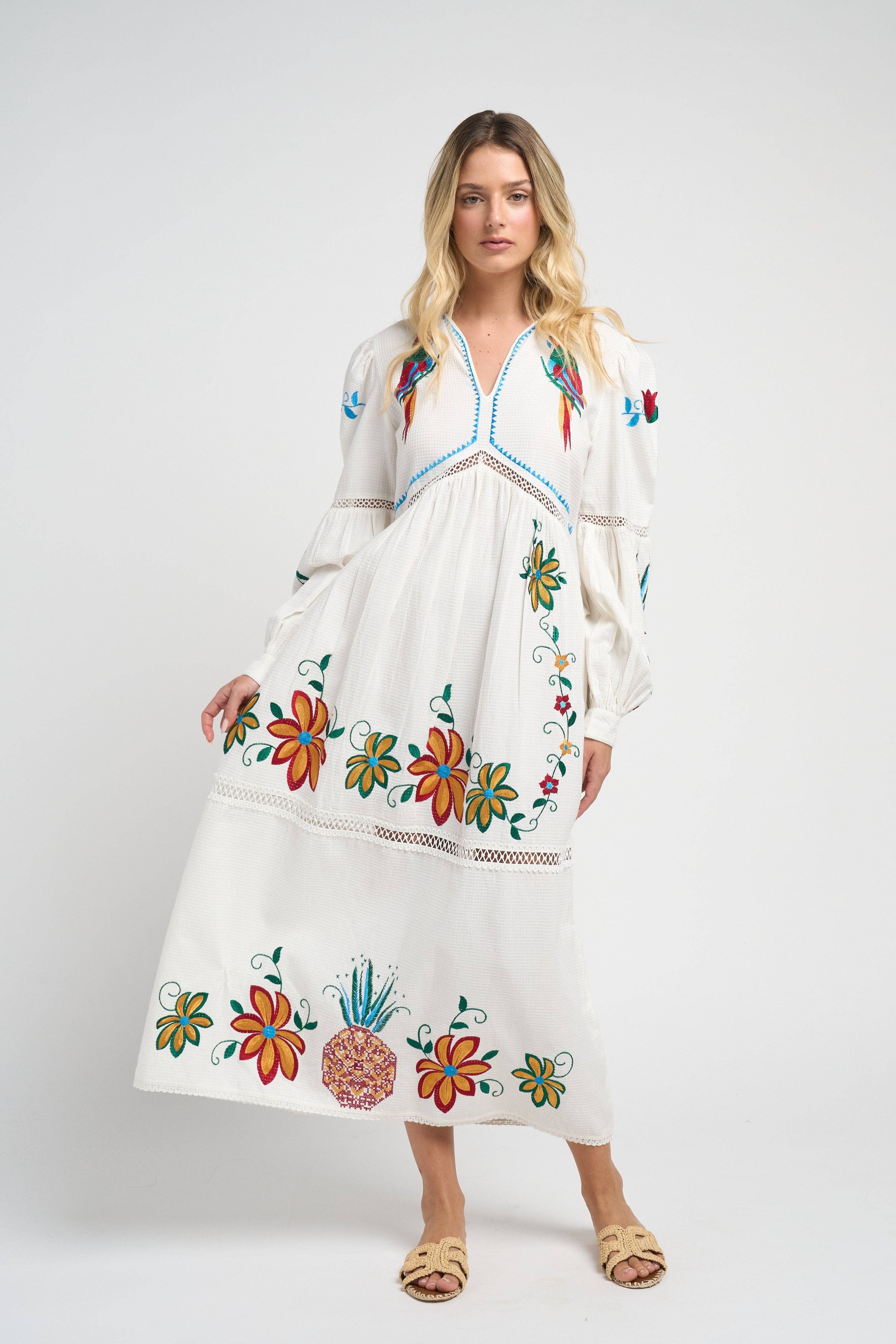 Close-up of the Sofia Parrot Dress