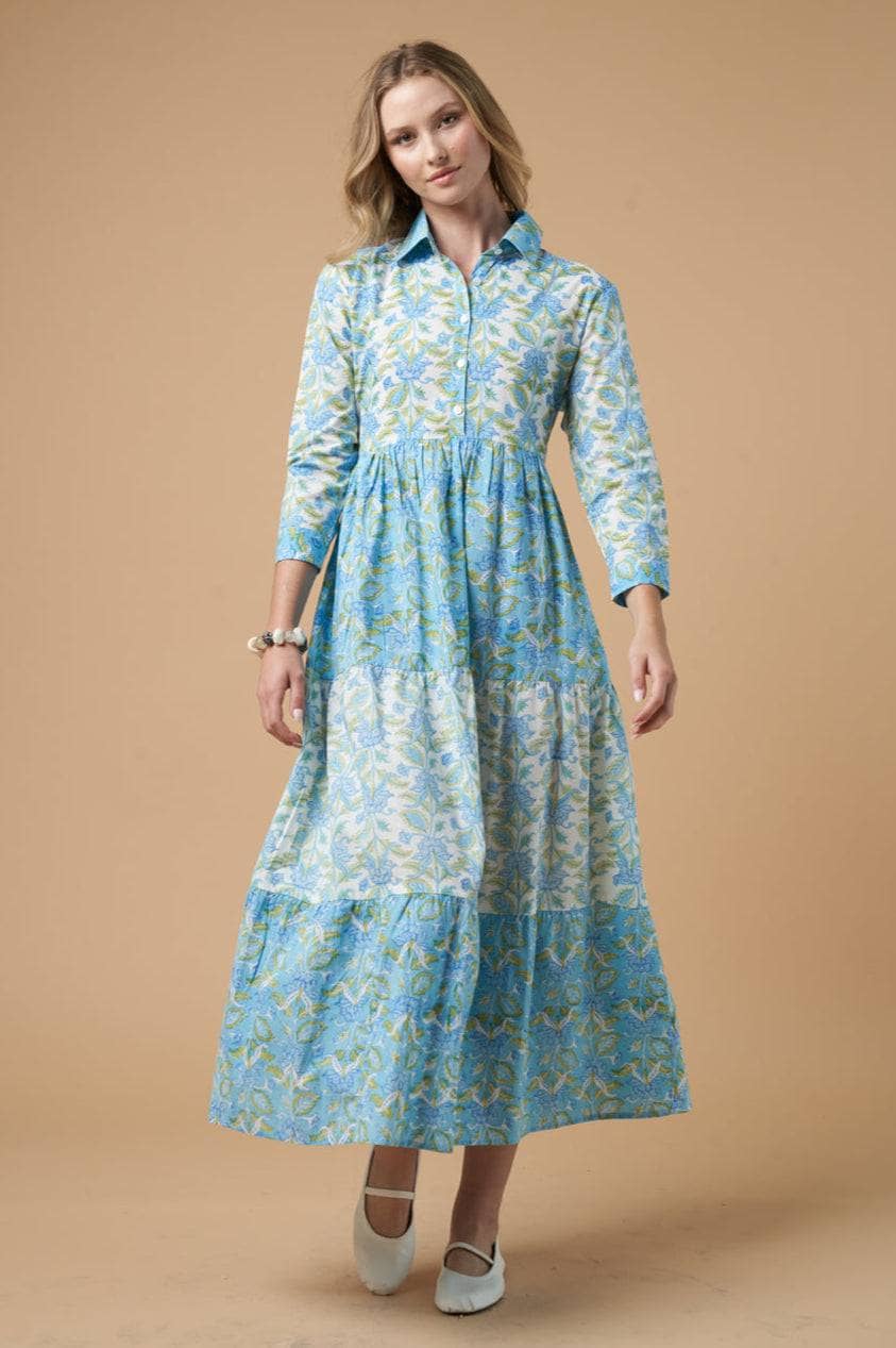 blue dress for baby girl Women Blue Self-Design Pattern Sweetheart Neck Sleeveless Cotton Thigh-High  Slit Flared Maxi Dress