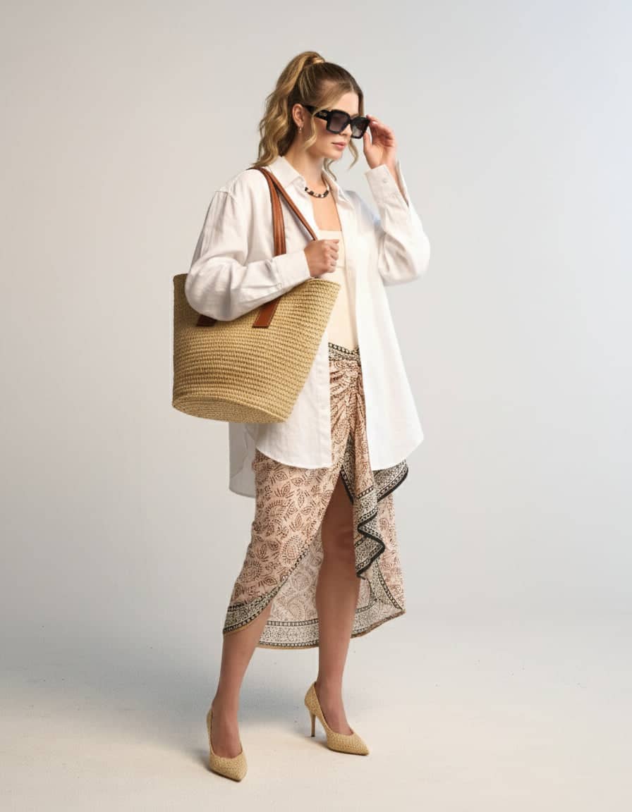 Breezy morning style with pareo skirt