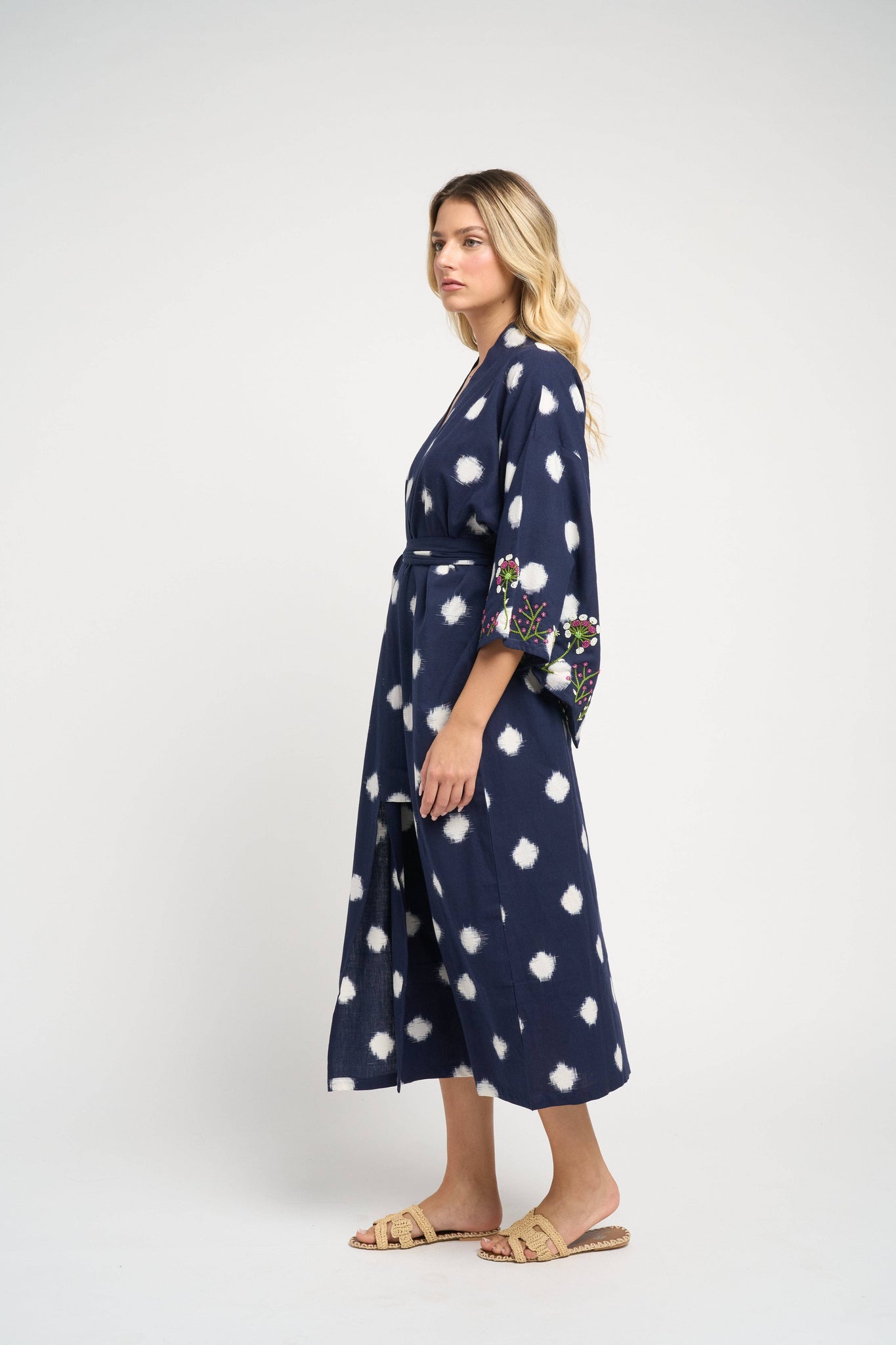 navy blue kimono dress Yumi Navy Satin Midi Kimono Dress
