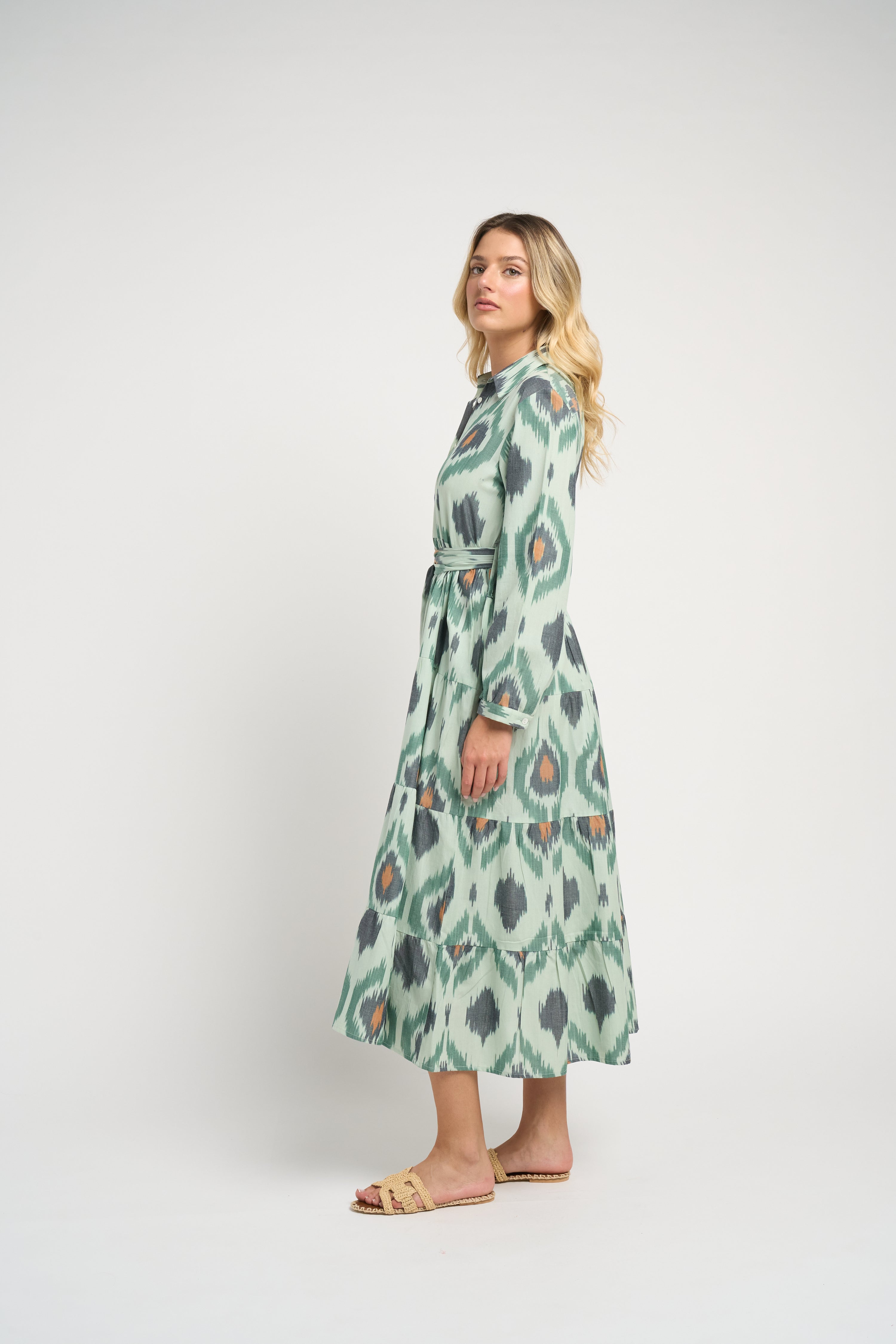 Ariel Ikat Dress Green