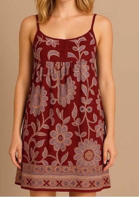 Checa Dress Burgundy