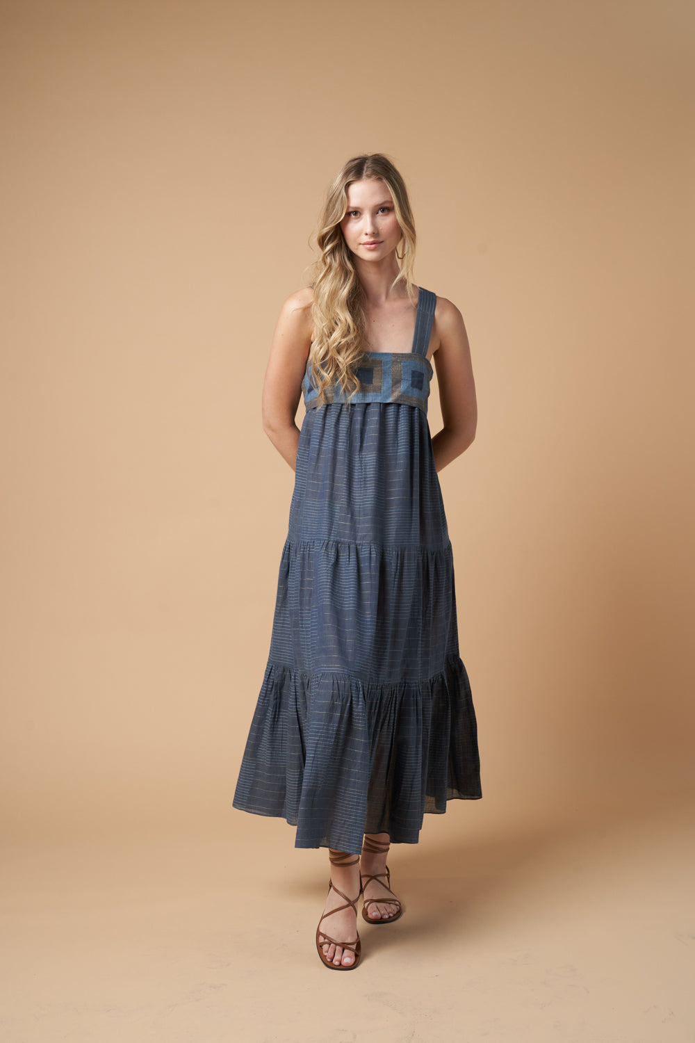 Isabella Jamdani Dress Blue