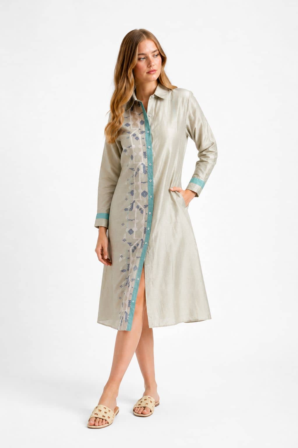 Lily Jamdani Dress Grey