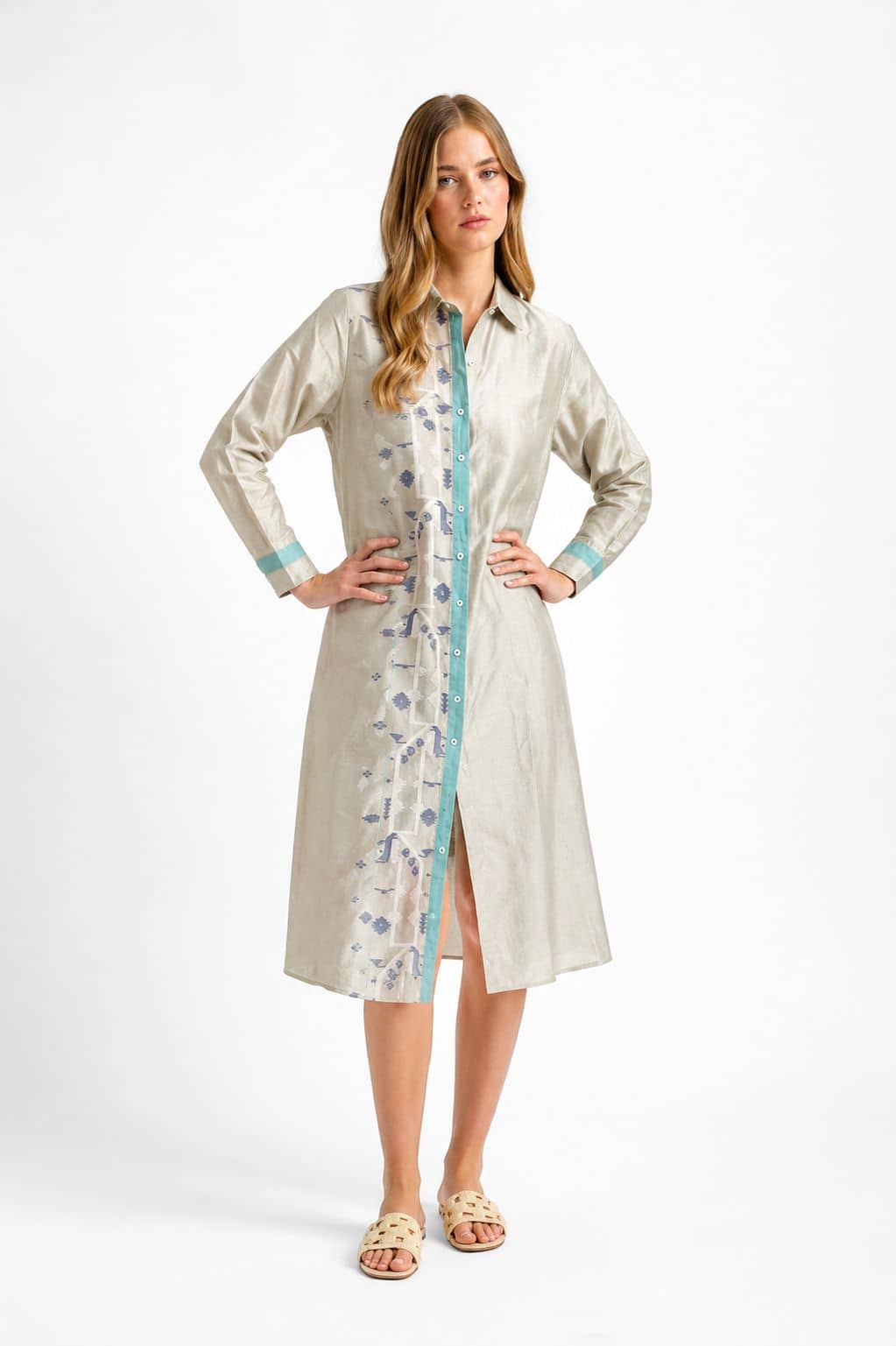 Lily Jamdani Dress Grey