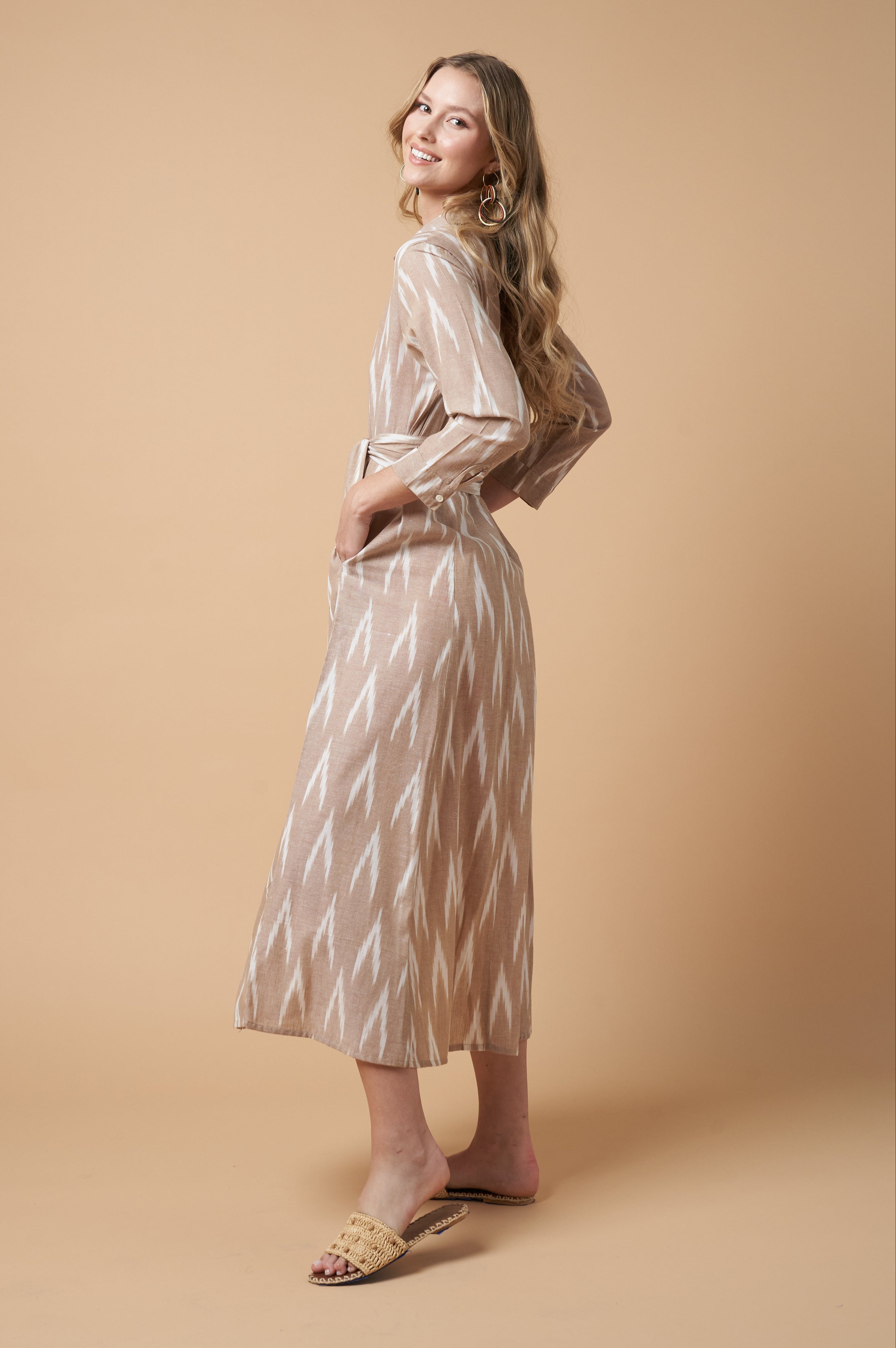 Luciana Ikat Dress Kakhi